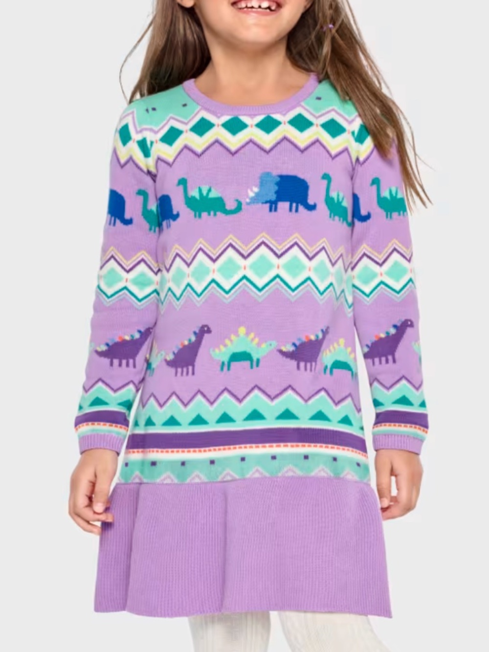 Gymboree Intarsia Fairisle Peplum Sweater Dress - Dino Friends - Purple 5T